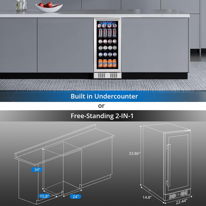 15 Inch Beverage Refrigerator, 96 Cans Beverage Fridge