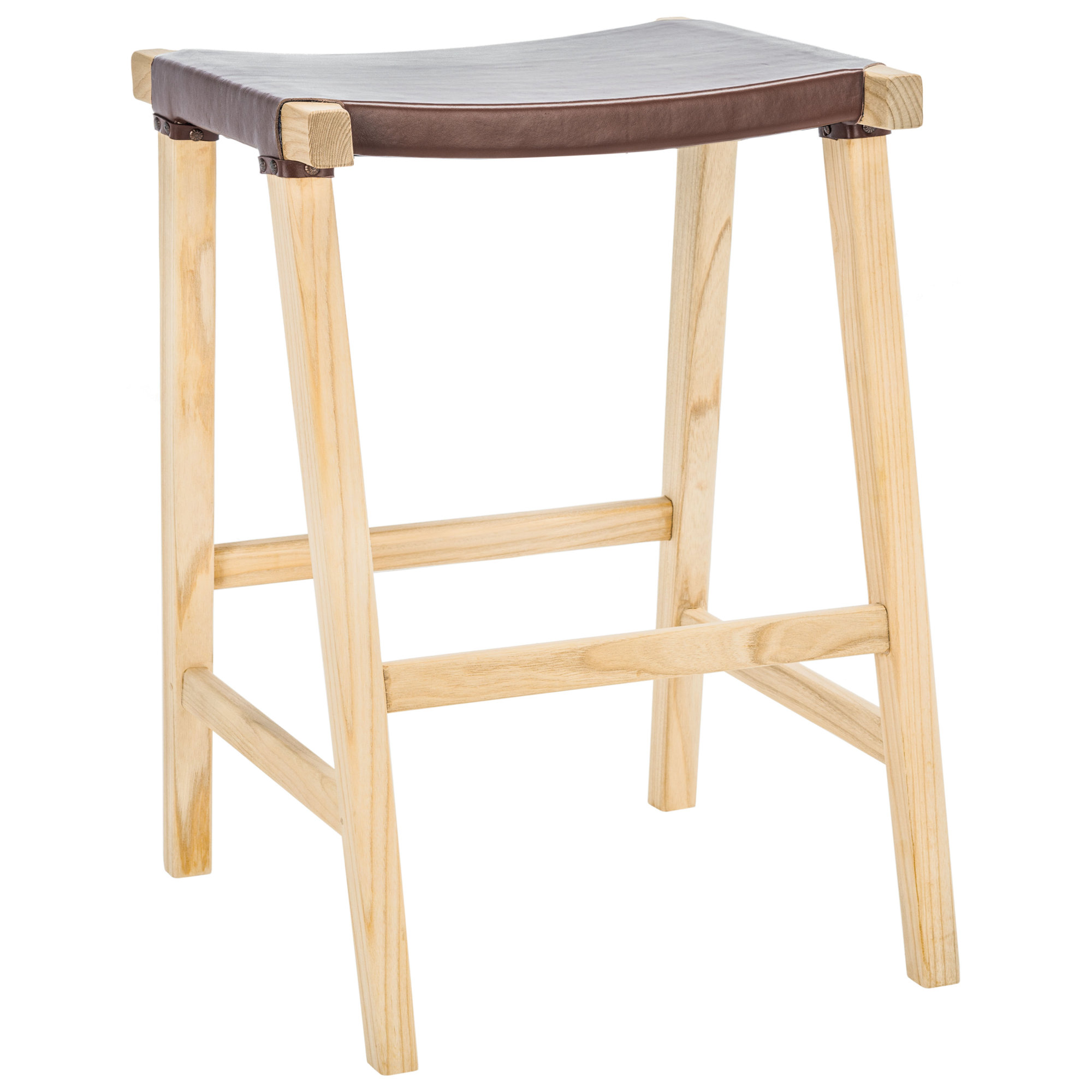 Kellan Genuine Leather Bar & Counter Stool, Cognac Genuine Leather, Counter Stool (26.8” Seat Height)