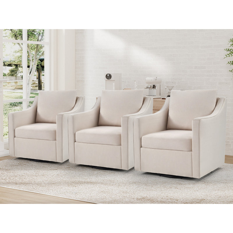 Fauteuil pivotant rembourré de 30,3 po de largeur avec cadre en bois massif, Blanc, crème