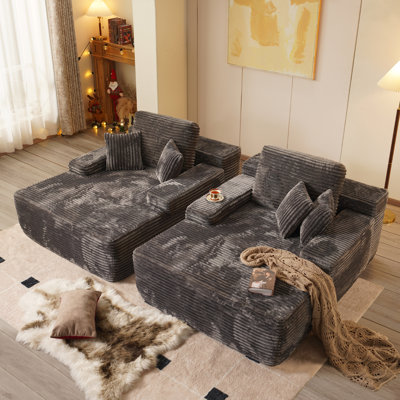 Ensemble de 2 méridiennes surdimensionnées de 48,4 po avec coussins et canapé en velours côtelé moelleux pour le salon, la chambre à coucher ou le bureau Cloudelle - aucune assise requise