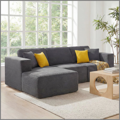 109" Cloud Sectional Couch, Boneless Modular Sofa with L-Shape Chaise, Deep Seat Corduroy Couch, No Assembly Required, Modern Upholstered Sectional for Living Room Apartment Bedroom