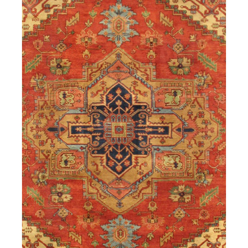 Serapi Hand-Knotted Wool Oriental Area Rug in Red/Navy/Cream, Rectangle 8' x 10', Red/Navy/Cream