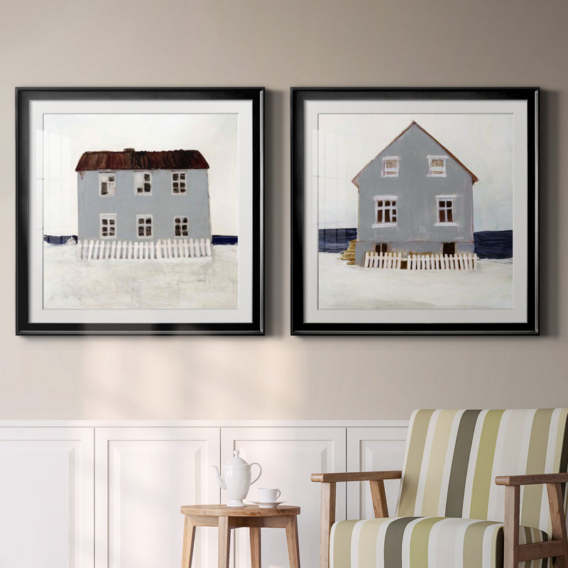Beach Hut I Beach Hut I - ensemble de 2 cadres photo, H 26,5 po x l 53 po x P 1,5 po, Papier encadré noir, Blanc