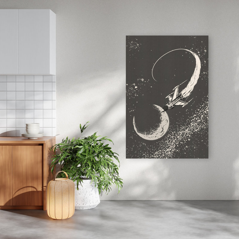 Lune vol rétro, paysage abstrait, art mural, 60" H x 40" W