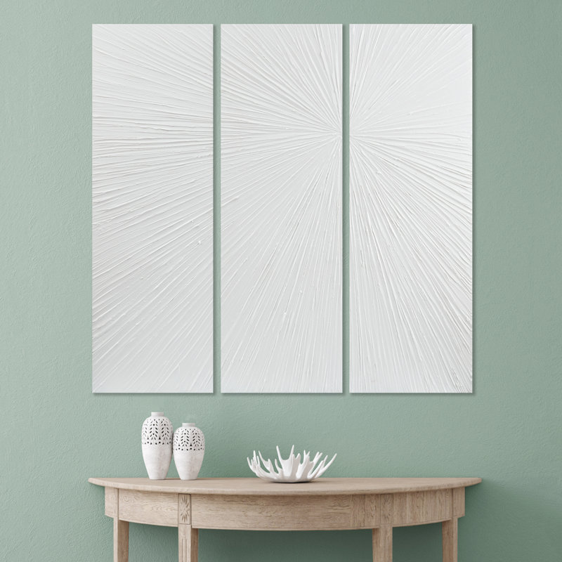 White Sunburst Hand Painted Triptych Resin Wall Art Set