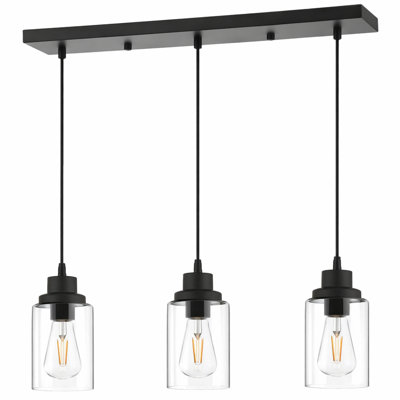 3 - Light Linear Chandelier Black Finish Kitchen Pendant Lighting