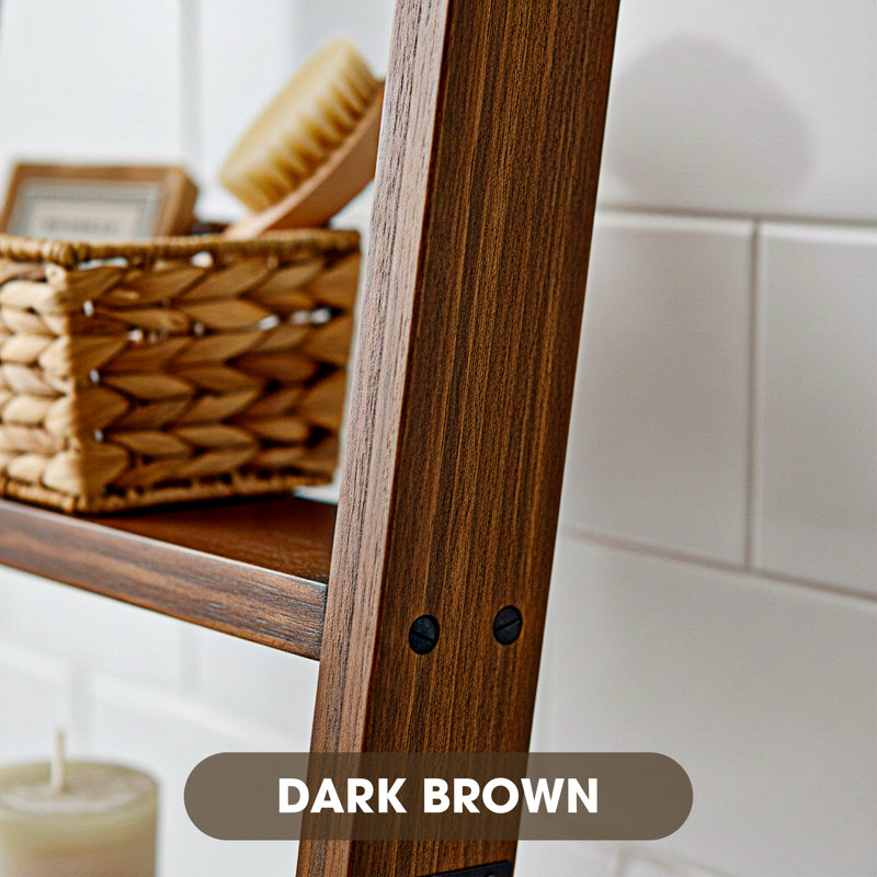 Lemi 6-Tier Solid Wood Blanket Ladder Shelf, MCM Dark Brown