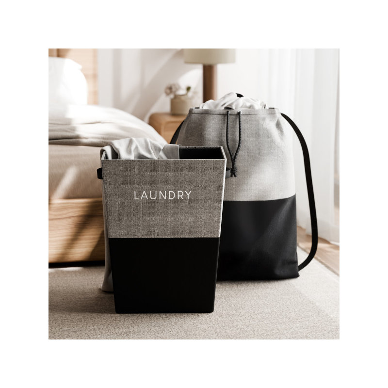 Heavy Duty Canvas Laundry Bag and Greyboard Laundry Hamper, Set of 2, by RGI Home