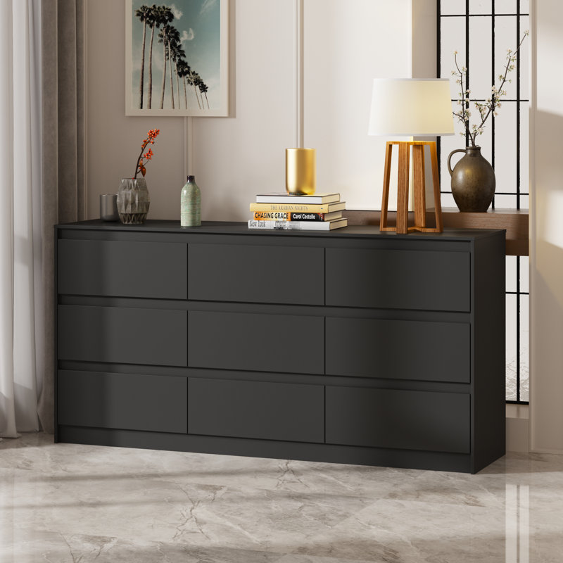 Modern 9-Drawer Dresser With Soft-Close Mechanism And Sleek Minimalist Design, Black