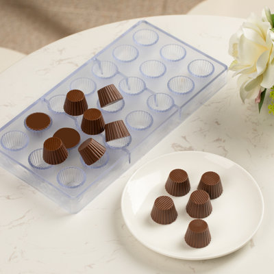 Restaurantware-Pastry Tek 10.8 x 5.3 Inch Peanut Butter Cup Molds, 10 Freezer-Safe Candy Pans - 21 Cavities, Dishwasher-Safe, Clear Polycarbonate Candy Molding Trays, Easy To Release, Durable