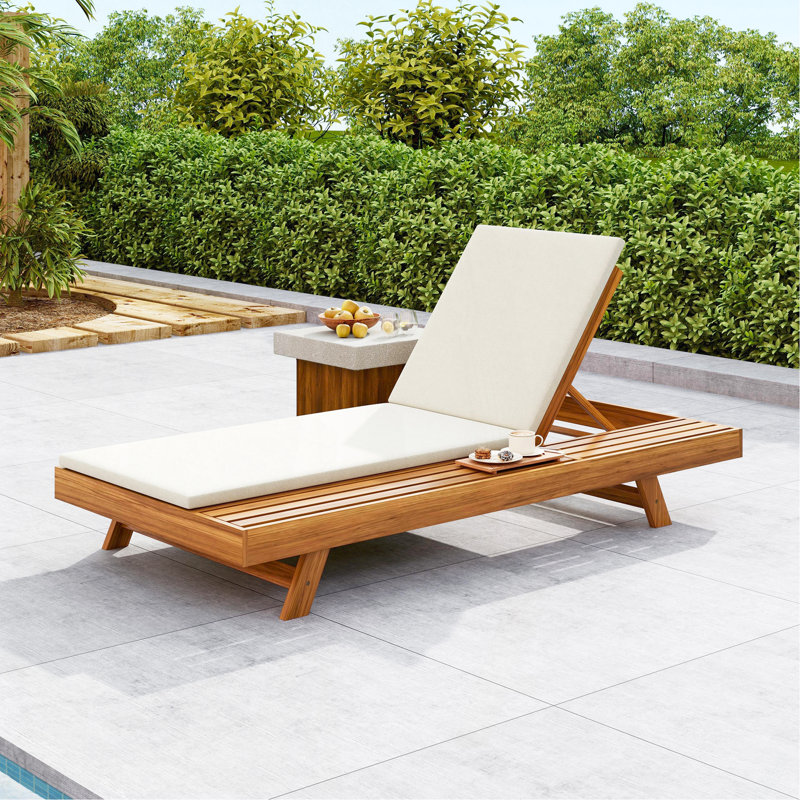 Ensemble de chaises longues, espace disponible sur un côté, bois d'acacia avec coussins de salon résistants à l'eau (crème et 2 pouces d'épaisseur) - version assortie gris foncé / feuille de noix de coco disponible