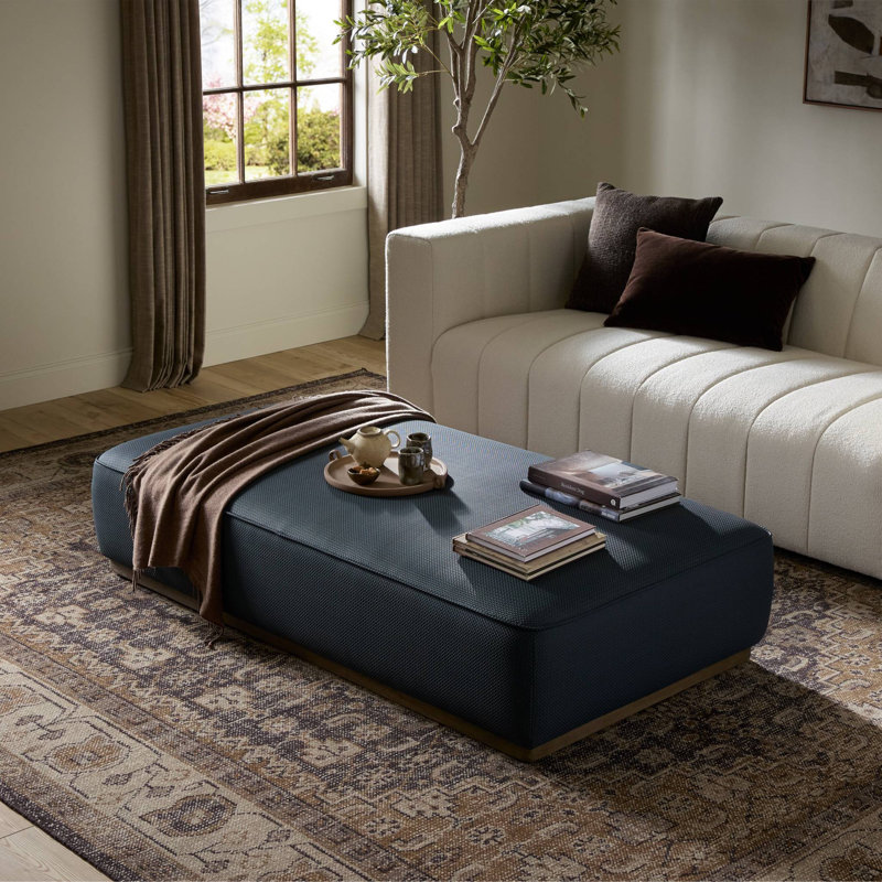 Audrianne Upholstered Ottoman, Fresno Cobalt Faux Leather