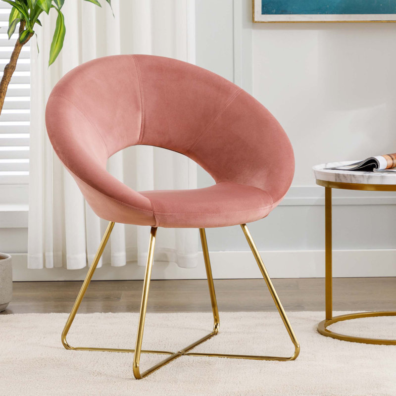 Zed 68cm Wide Velvet Papasan Chair, Pink, Gold
