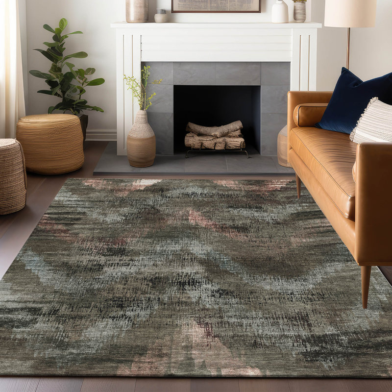 Tapis brun Prisco lavable à la machine de qualité supérieure, Rectangulaire 3 pi x 5 pi