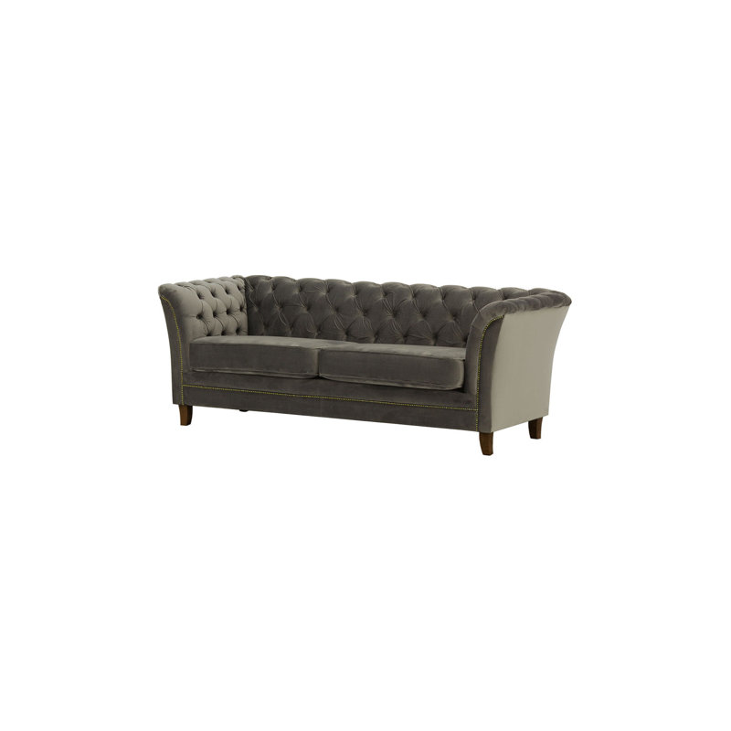 Lilo 3 Seater Velvet Sofa, Dark Oak, Dark Grey
