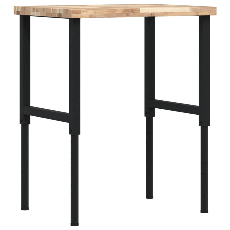 Solid Wood Top Height-Adjustable Workbench, 99.5 cm H x 80 cm W x 60 cm D, Medium Wood