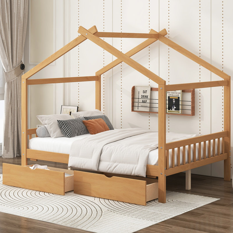 Lit plateforme avec deux tiroirs House, Naturel