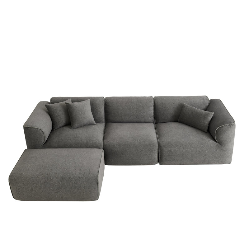 Canapé modulaire rembourré 4 places avec 3 coussins, Polyester / tissu gris