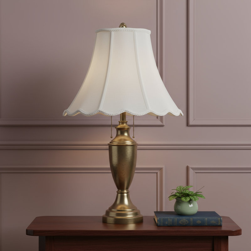 White Linen Piped Bell Lamp Shade, 13.13" H x 18.00" W x 18.00" D