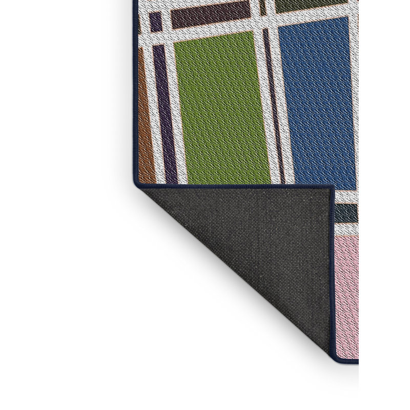 Tapis rose/bleu/jaune à motif, Rectangle 7 pi x 10 pi