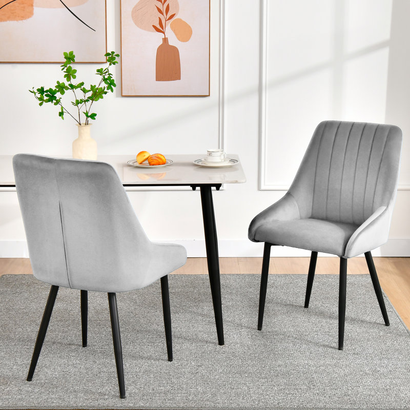 48cm H Tufted Velvet Upholstered Side Chair, Grey