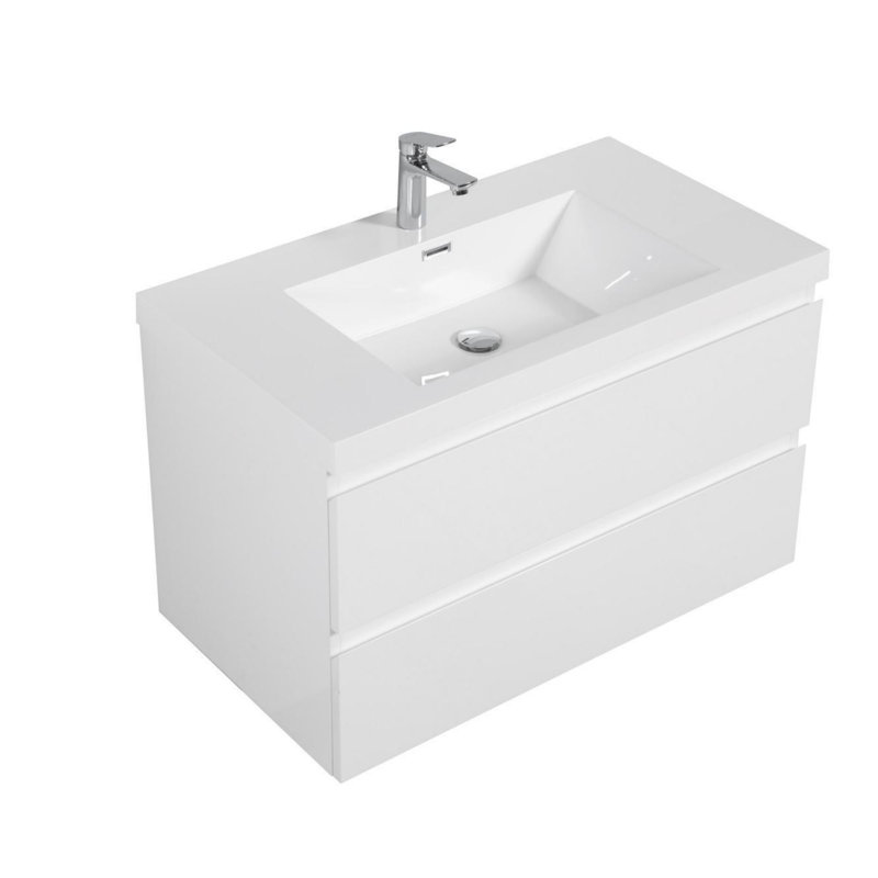 Meuble-lavabo mural moderne pour salle de bain, Blanc lustré