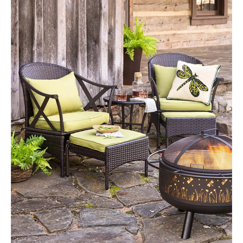 2-Person Wicker Patio Set with Light Green Cushions