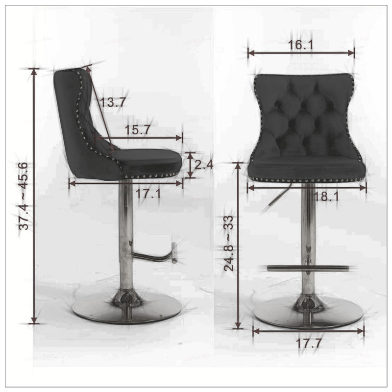 2PCS Velvet Swivel Tufted Back Barstools With Metal Silver Base, White