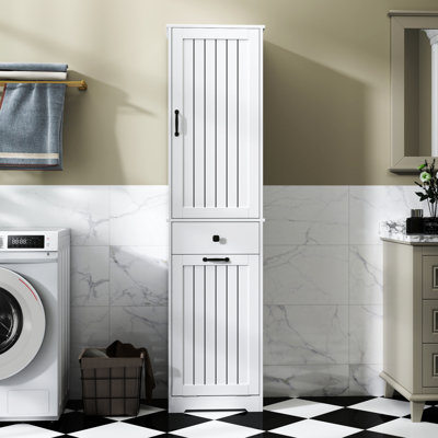Elegant White Laundry Cabinet With Convenient Storage And Separation Space Drawer Shelf For