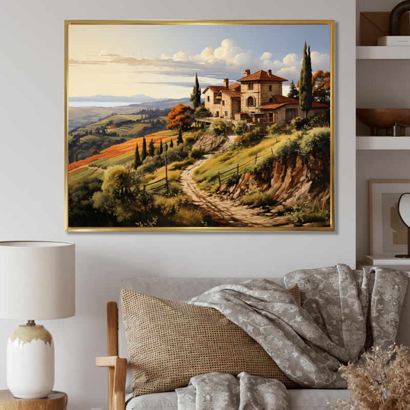«Country Charm Tuscan Splendor», art mural campagne, H 34 po x l 44 po x P 1,5 po, Cadre flottant doré