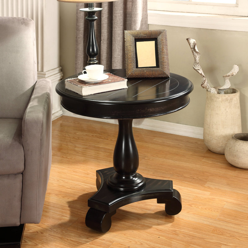 Table d'appoint ronde à piédestal en bois, Noir
