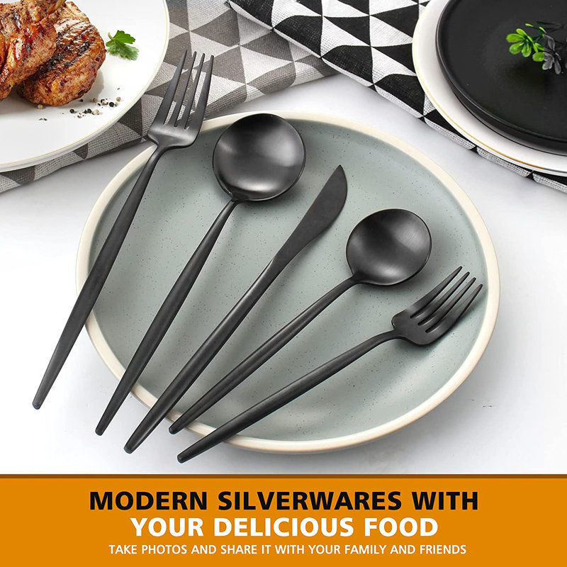 Orren Ellis Jessy Stainless Steel Flatware Set - Service for 8, Black