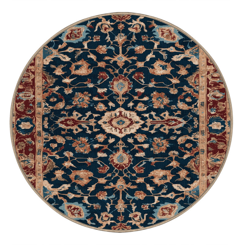 Tapis brun Tabriz lavable à la machine, Rond 3 pi