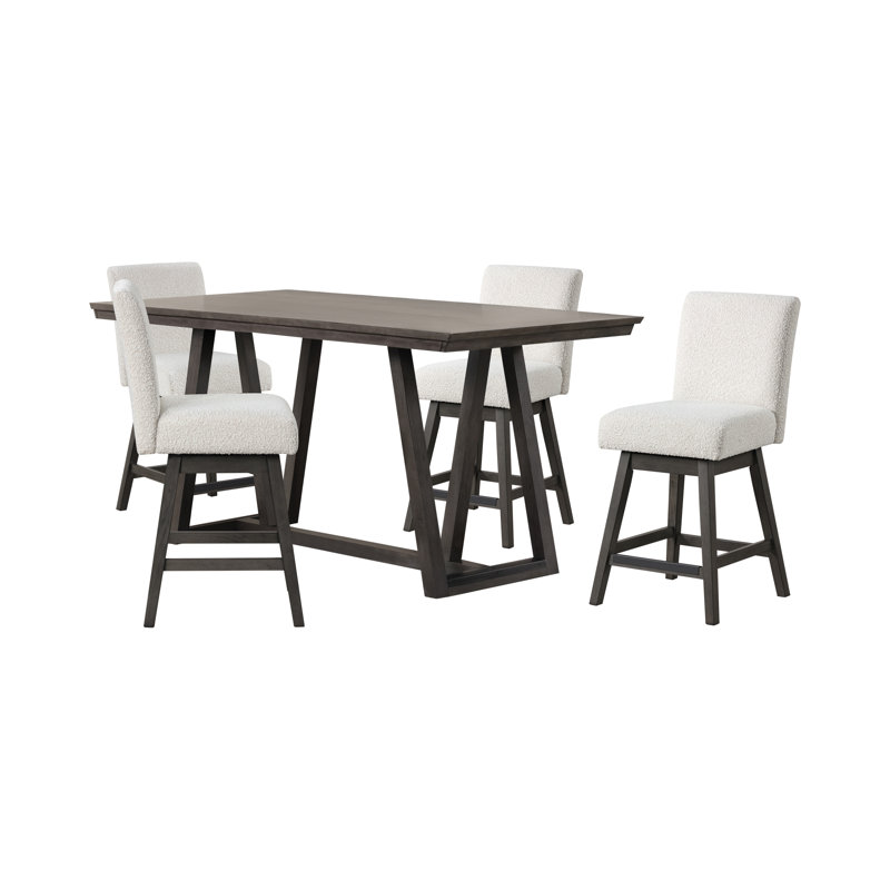 Table de comptoir Pendergrass et chaises de comptoir pivotantes, 5 pièces: table, 4 chaises, Blanc