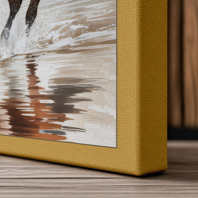 Horse in Motion Realism 1 Piece Wrapped Canvas Wall Art, 30x20 - 76.2 x 50.8 cm, Ochre Border