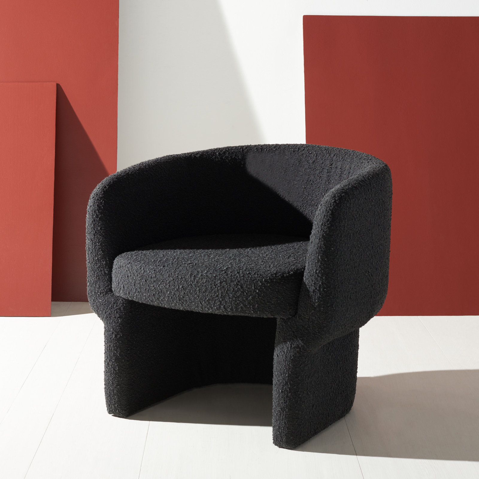 Cambry Upholstered Barrel Chair, Black Boucle
