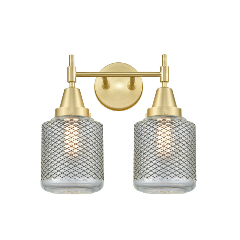 Éclairage pour meuble-lavabo à 2 lumières à intensité variable Gayle, Blanc mat, Laiton satiné, Ampoule DEL rétro 4 watts