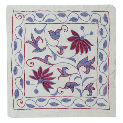 Housse de coussin traditionnelle en coton. Coussin brodé. Nouveau coussin décoratif. 18 x 19 po