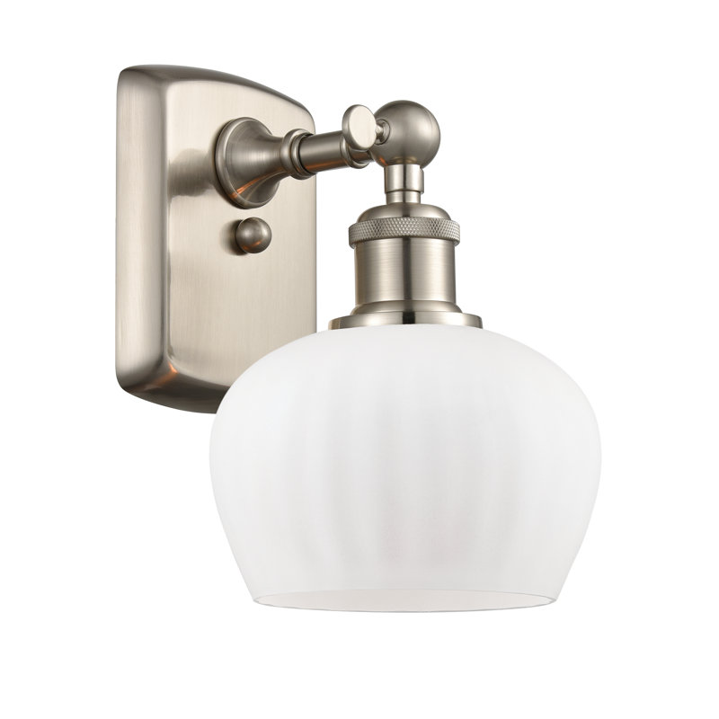 Patrina Armed Sconce, Brushed Satin Nickel, Incandescent, Matte White