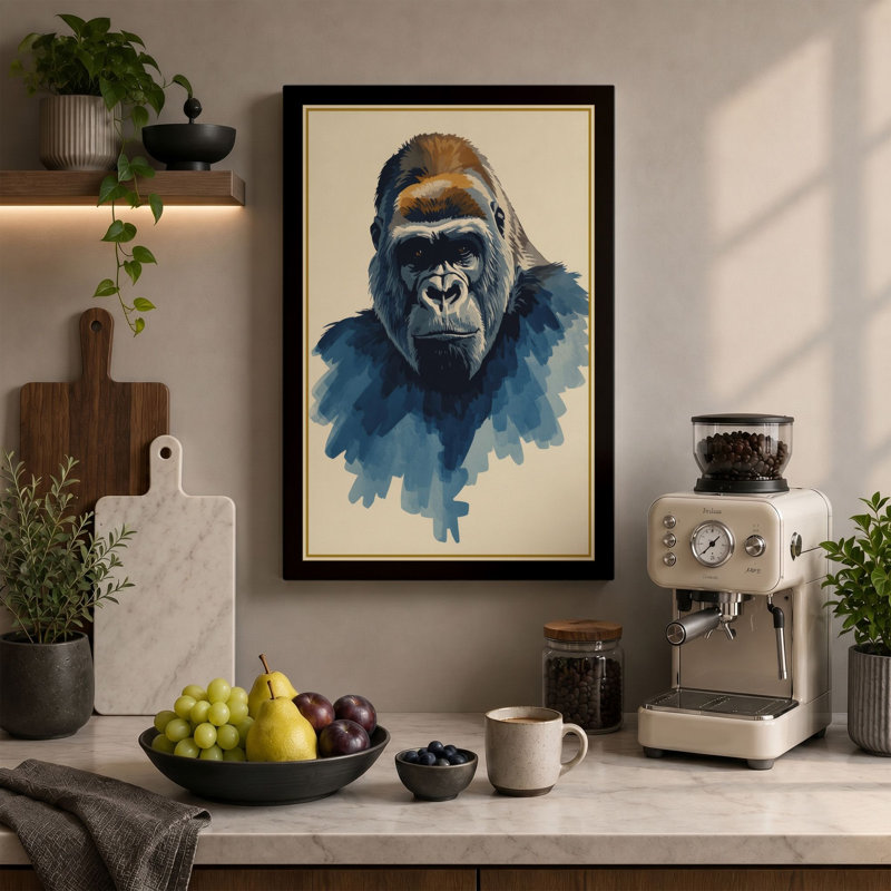 Gorilla Portrait Modern - Wrapped Canvas, 30x20 - 76.2 x 50.8 cm, Terracotta Border