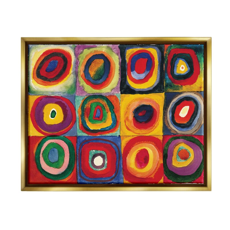 «Modern Circle Shapes Aligned Abstract Swirl Motif» par Wassily Kandinsky - peinture sur toile, H 25 po x l 31 po x P 1,7 po