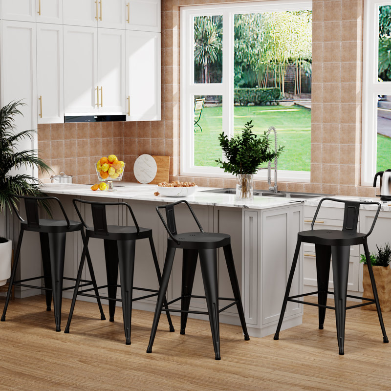 Saddle Seat Counter & Bar Stool With Metal Frame(Set Of 4), Counter Stool (23.4" Seat Height), Black