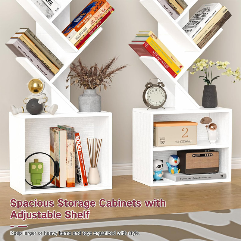 Bookcases With Led Light And Remote Control, 7-tier 2 Drawer Column Floor Lamp, Walnut Wood