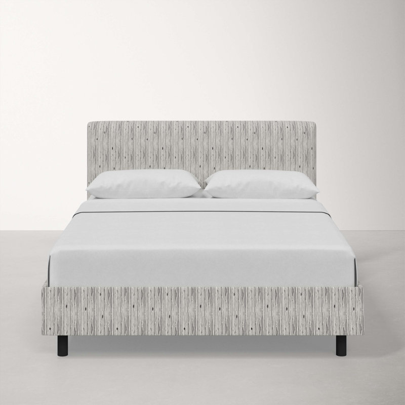 Lit plateforme tapissier à profil bas Eisley, Simple, Encre à rayures Shibori