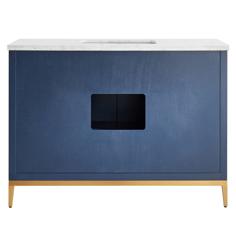 48" Freestanding Standard Single Bathroom Vanity with Top, Gold/Navy Blue