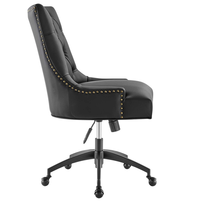 Vintage Glam Deco Black Vegan Leather Swivel Office Chair