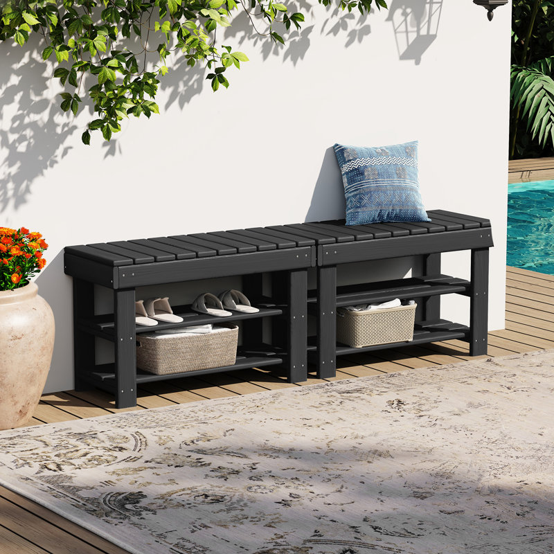 Banc de rangement en PEHD Belem, Noir