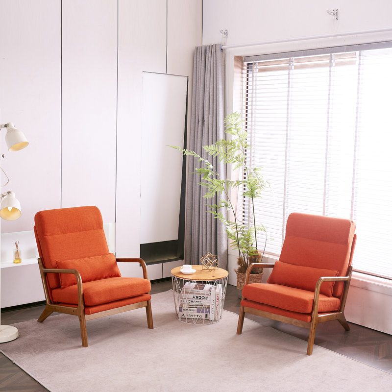 Fauteuil en bois massif l 25,6 po Elizabeth avec support lombaire Elizabeth, 100 % lin orange