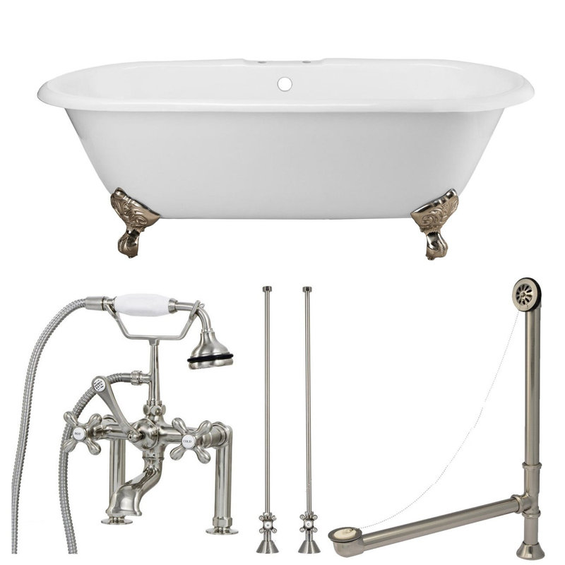 x Bathtub, White / Brushed Nickel Feet and Fixtures