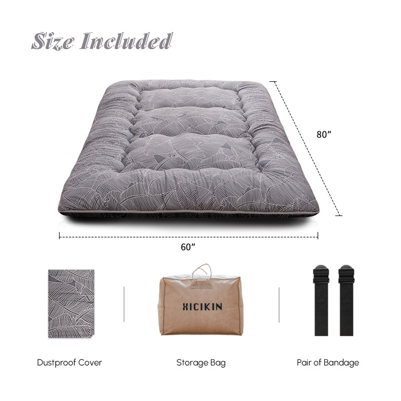 Streicher Japanese Floor Mattress, Futon Mattress with Washable Cover Japanese Futon Suitable for Camping, Guest, Twin, Gray